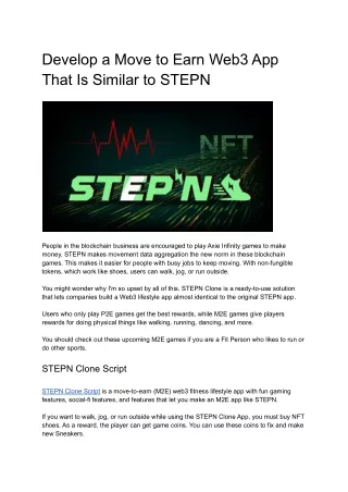 Develop a Move to Earn Web3 App That Is Similar to STEPN