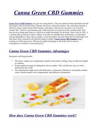 Canna Green CBD Gummies Official] - 100% Legitimate