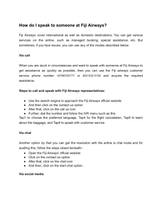How do I speak to someone at Fiji Airways?