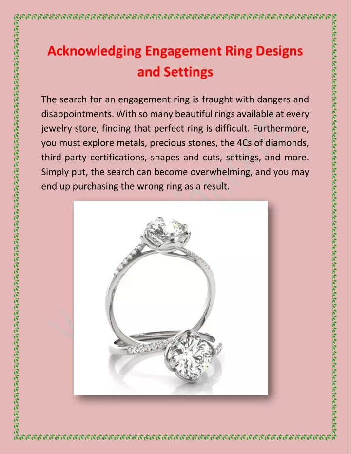 acknowledging engagement ring designs and settings