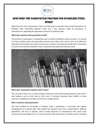 how does the passivation process for stainless