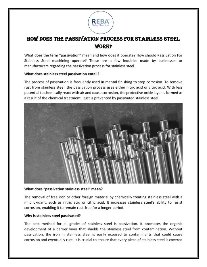 how does the passivation process for stainless