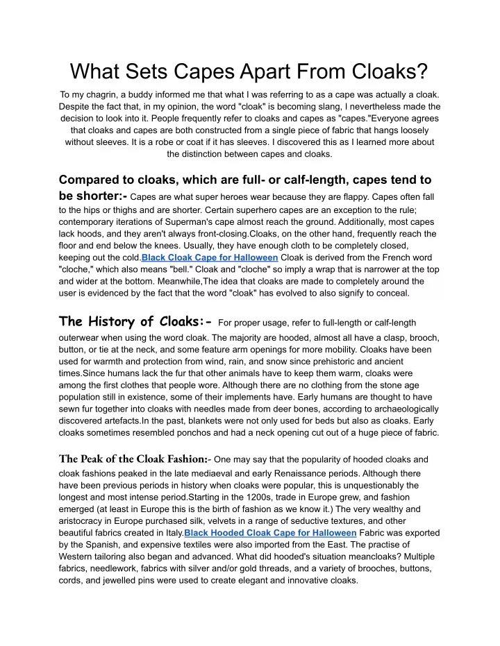 what sets capes apart from cloaks