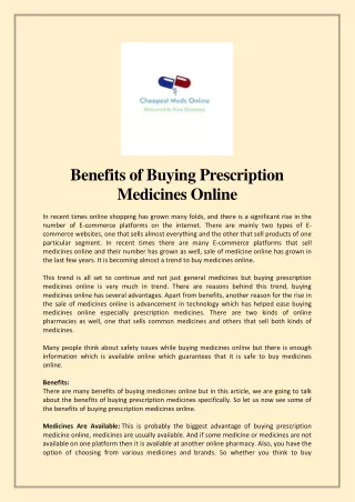 Benefits of Buying Prescription Medicines Online