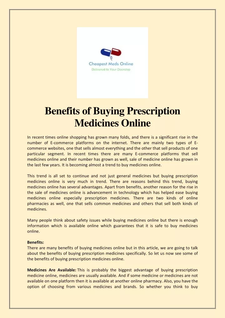 benefits of buying prescription medicines online