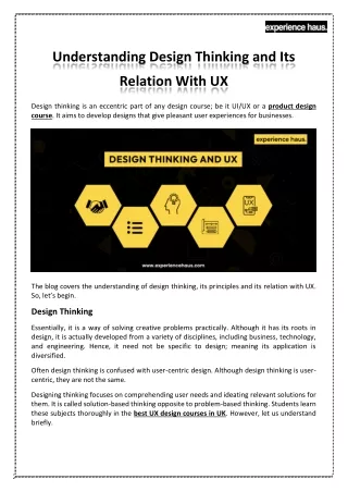 understanding design thinking and its