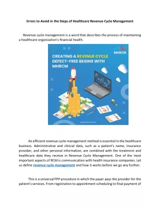 ERRORS TO AVOID IN THE STEPS OF HEALTHCARE REVENUE CYCLE MANAGEMENT