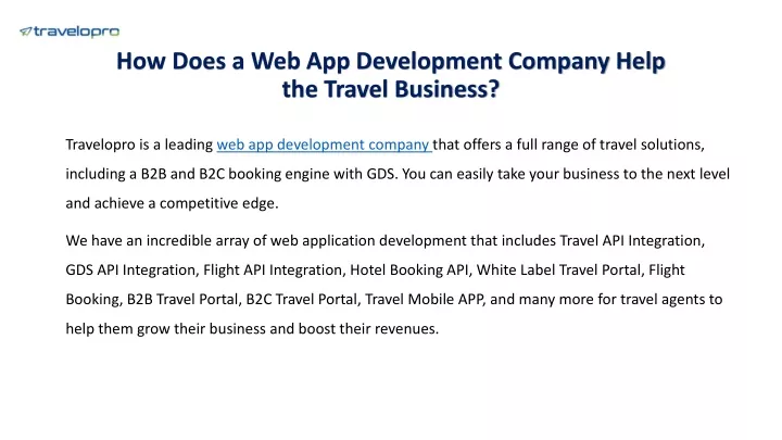 how does a web app development company help the travel business