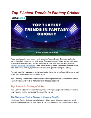 Top 7 Latest Trends in Fantasy Cricket
