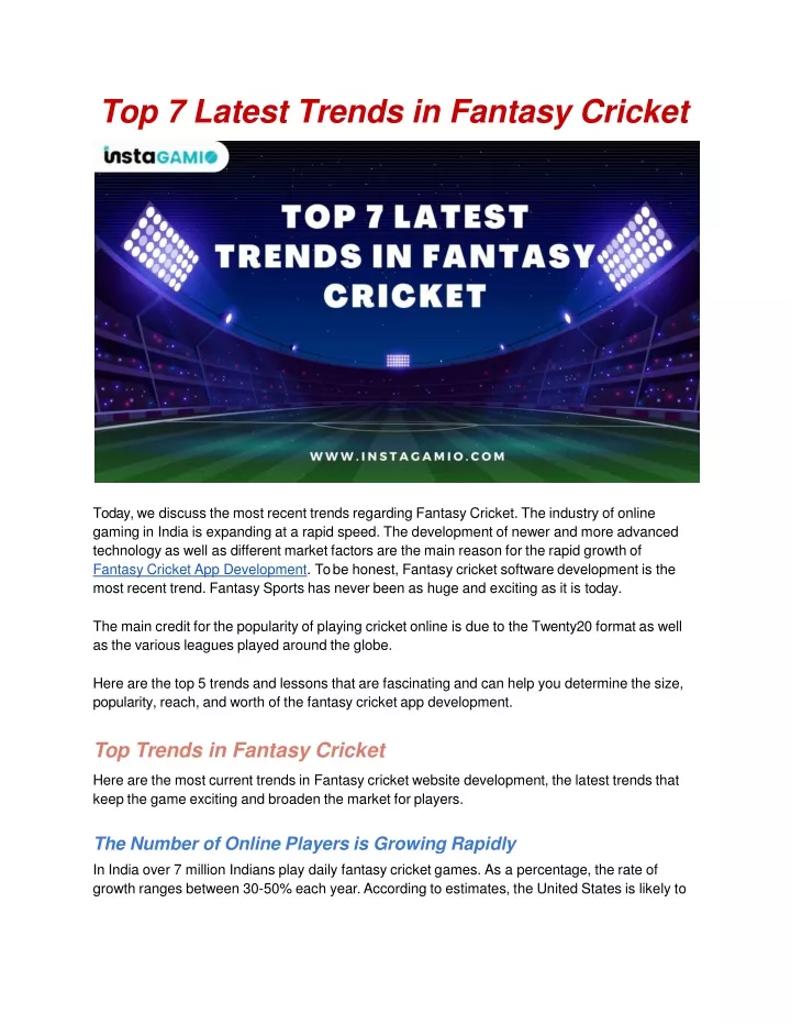 top 7 latest trends in fantasy cricket