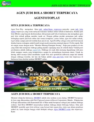 AGEN JUDI BOLA SBOBET TERPERCAYA INDONESIA - AGENTOTOPLAY