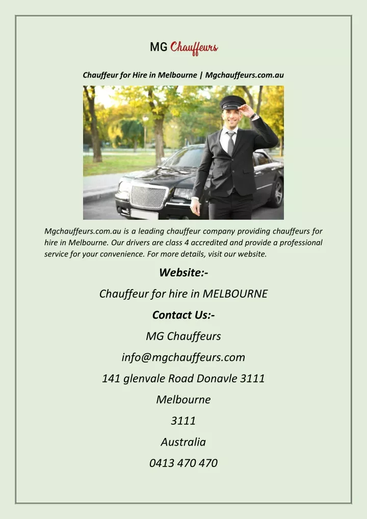 chauffeur for hire in melbourne mgchauffeurs