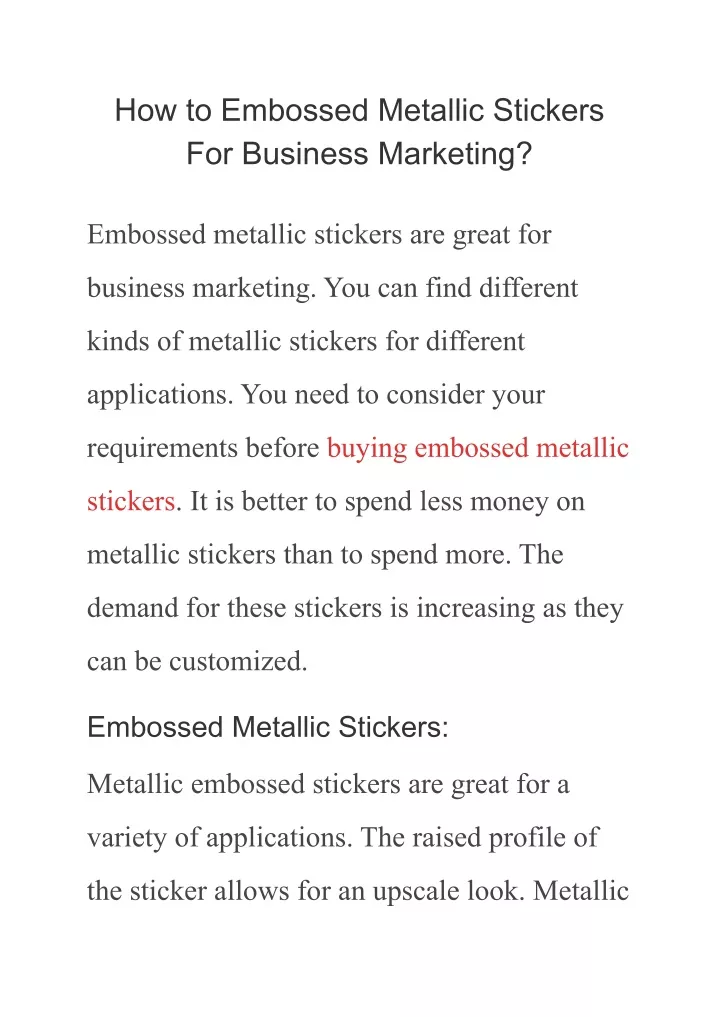 how to embossed metallic stickers for business
