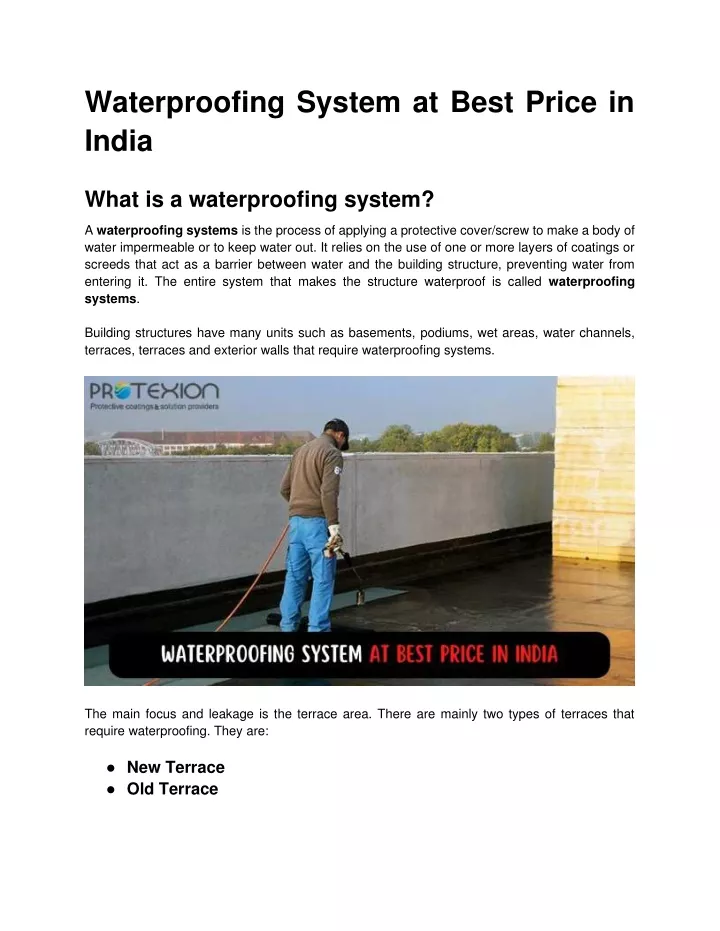 waterproofing system at best price in india