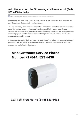 Arlo Camera not Live Streaming - call number 1 844 523 4438 for help