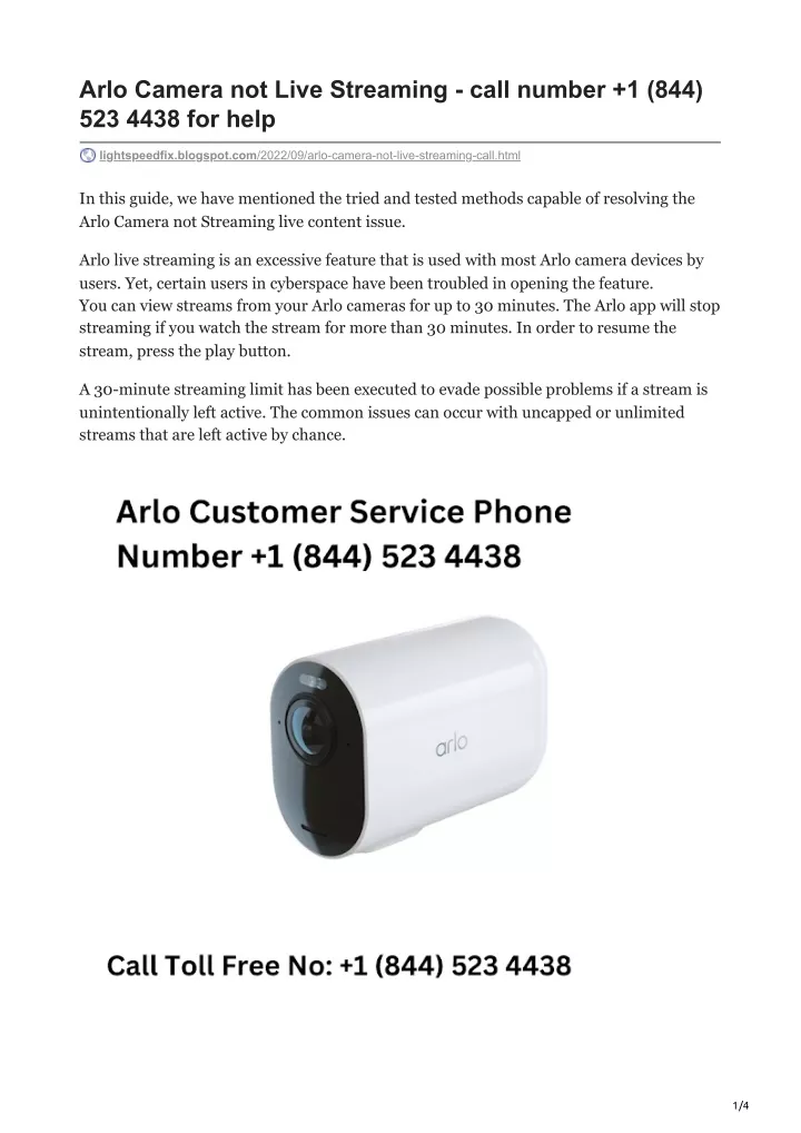arlo camera not live streaming call number
