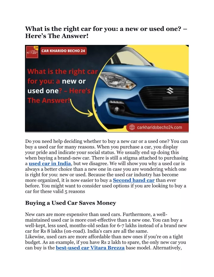 what is the right car for you a new or used