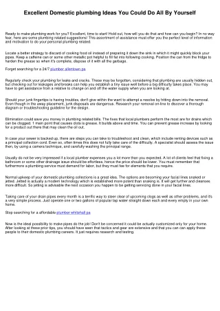 Fantastic Domestic plumbing Recommendations That Can Be Done All By Yourself