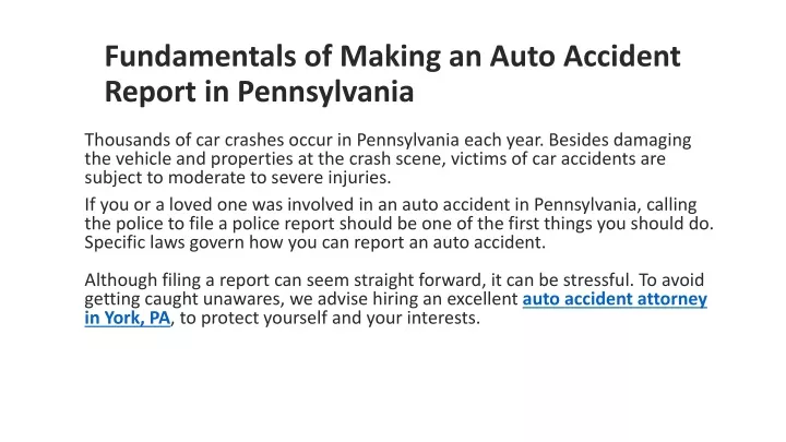 fundamentals of making an auto accident report in pennsylvania