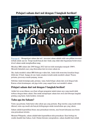 pelajari saham dari nol dengan 5 langkah berikut