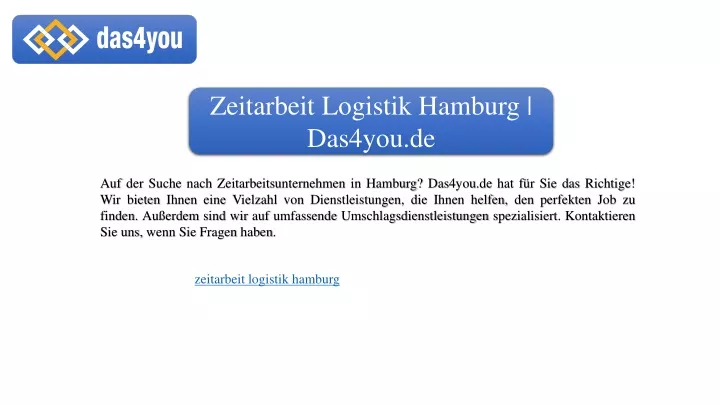 zeitarbeit logistik hamburg das4you de