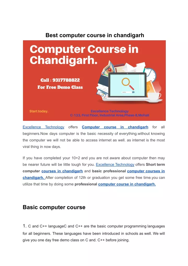 best computer course in chandigarh