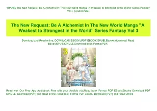 EPUB$ The New Request Be A Alchemist In The New World Manga A Weakest to Strongest in the World Series Fantasy Vol 3 (Ep