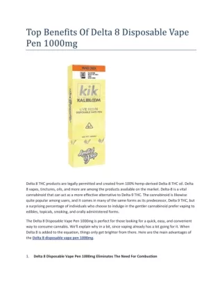 Top Benefits Of Delta 8 Disposable Vape Pen 1000mg
