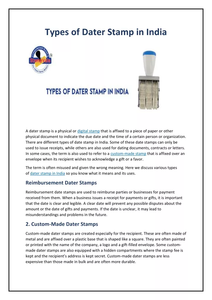 types of dater stamp in india