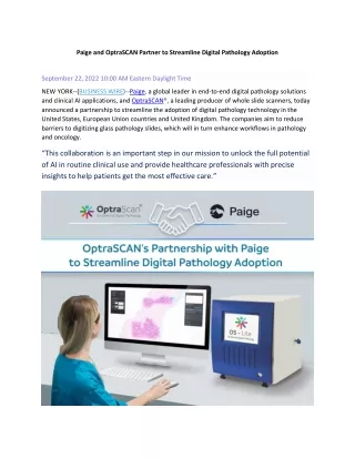 Paige & OptraSCAN Partner to Streamline Digital Pathology Adoption
