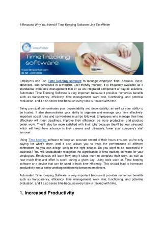 8 Reasons Why You Need A Time Keeping Software Like TimeWriter.ppt