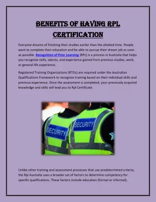 Benefits of having RPL certification