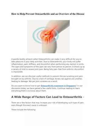 How to Help Prevent Osteoarthritis and an Overview of the Disease
