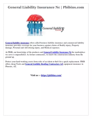 General Liability Insurance Nc  Pbibins.com