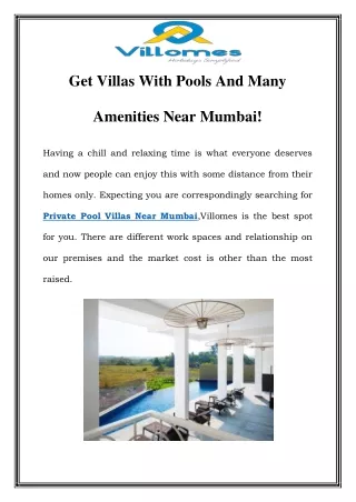Private Pool Villas Near Mumbai Call-9930000773