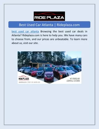 Best Used Car Atlanta | Rideplaza.com