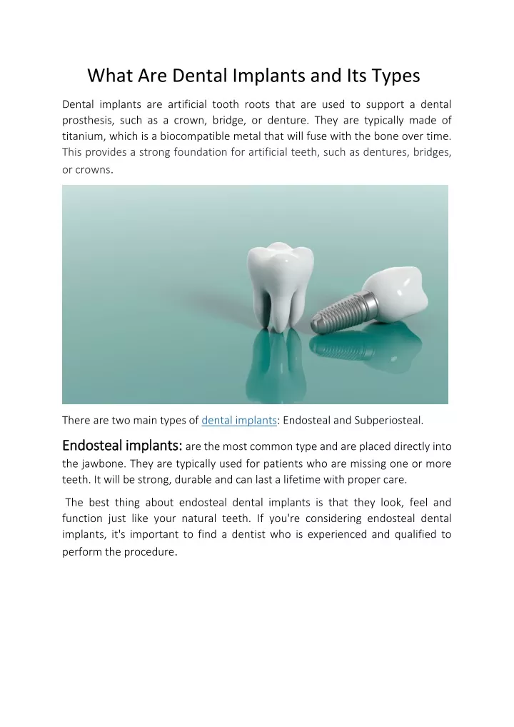 what are dental implants and its types