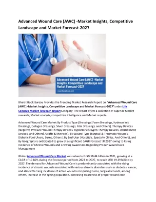Advanced Wound Care -Market Insights, Competitive Landscape and Market Forecast-2027