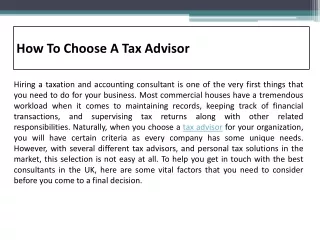 How To Choose A Tax Advisor