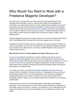 Why Would You Want to Work with a Freelance Magento Developer?
