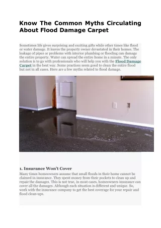 Know The Common Myths Circulating About Flood Damage Carpet