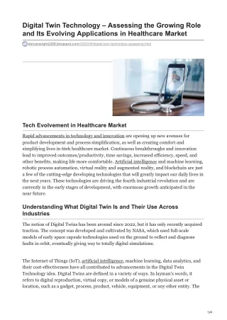 Digital Twin Technology  Assessing the Growing Role and Its Evolving Applications in Healthcare Marke