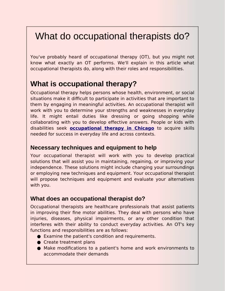 what do occupational therapists do