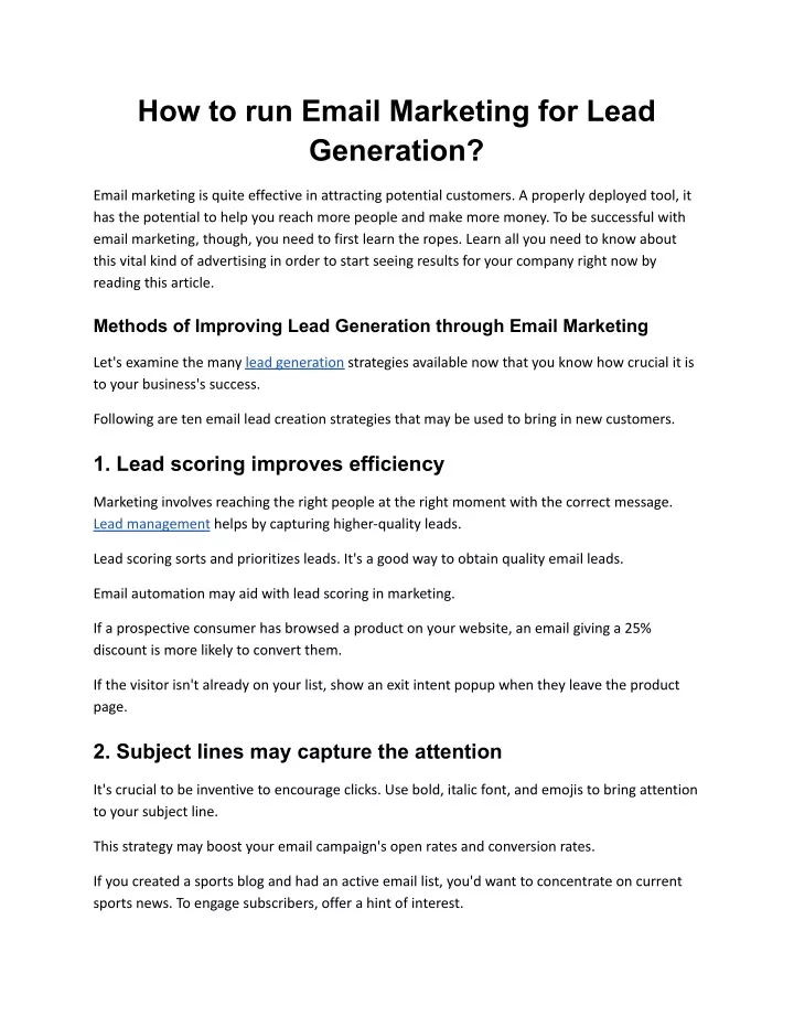 how to run email marketing for lead generation