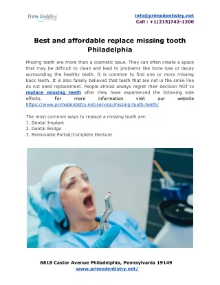 Best and affordable replace missing tooth Philadelphia