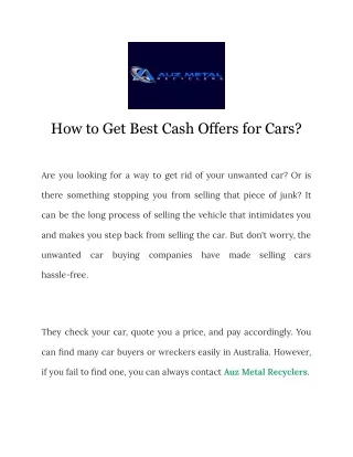How to Get Best Cash Offers for Cars