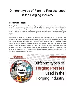 different types of forging presses used