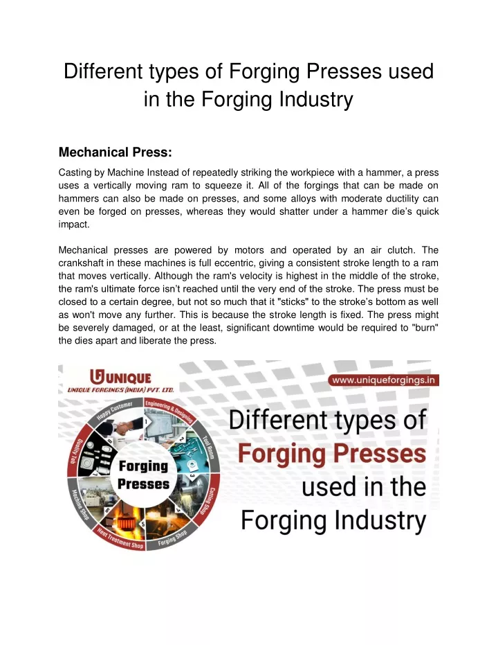 different types of forging presses used