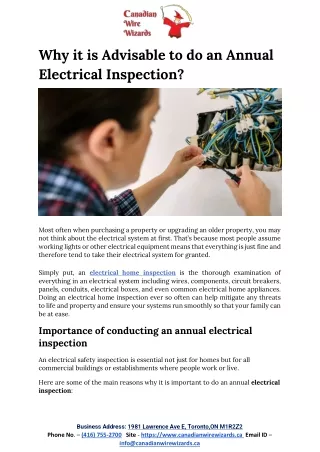 Why it is Advisable to do an Annual Electrical Inspection