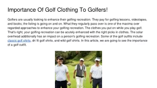 Importance Of Golf Clothing To Golfers